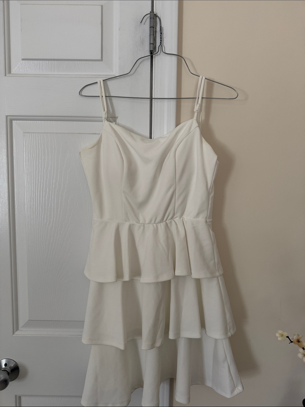 Trixxi Cream Tiered Peplum Spaghetti Strap Dress